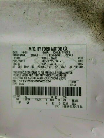 1FTYR10D69PA20324 - 2009 FORD RANGER WHITE photo 12