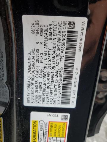 2HGFE2F55SH500505 - 2025 HONDA CIVIC SPORT BLACK photo 12