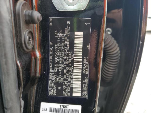 5TFRY5F1XAX092434 - 2010 TOYOTA TUNDRA DOUBLE CAB SR5 BLACK photo 12