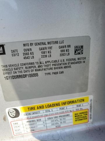 1G11D5RR6DF109355 - 2013 CHEVROLET MALIBU 1LT SILVER photo 12