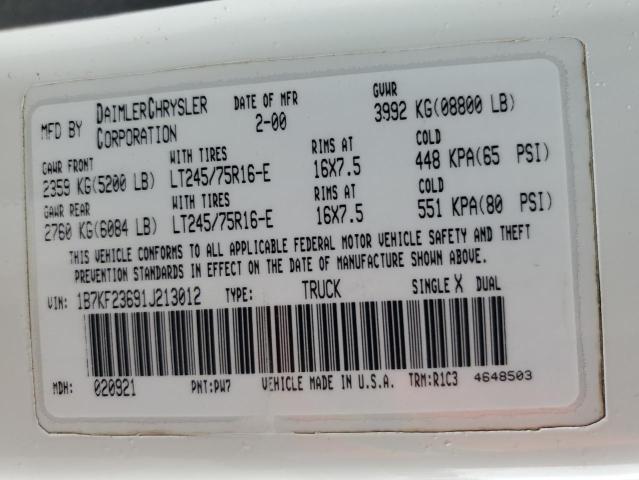 1B7KF23691J213012 - 2001 DODGE RAM 2500 WHITE photo 12
