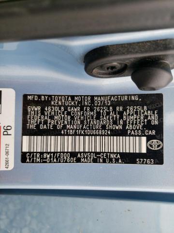 4T1BF1FK1DU668924 - 2013 TOYOTA CAMRY L BLUE photo 12