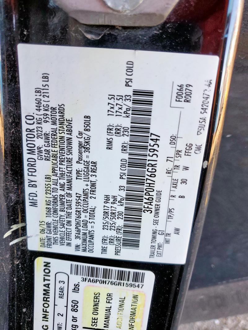 3FA6P0H76GR159547 - 2016 FORD FUSION SE 黑色 照片 12