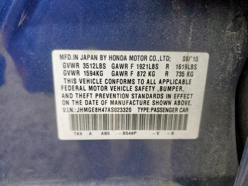 JHMGE8H47AS023320 - 2010 HONDA FIT SPORT 蓝色 照片 13