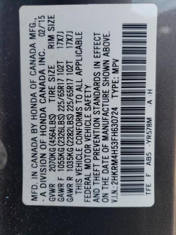 2HKRM4H53FH630724 - 2015 HONDA CR-V EX GRAY photo 13