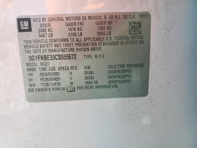 3GYFNBE33CS555672 - 2012 CADILLAC SRX PERFORMANCE COLLECTION Biały zdjęcie 12