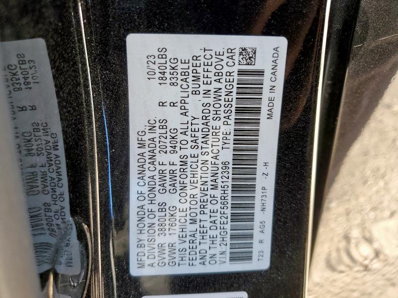 2HGFE2F56RH512396 - 2024 HONDA CIVIC SPORT Qara foto 12