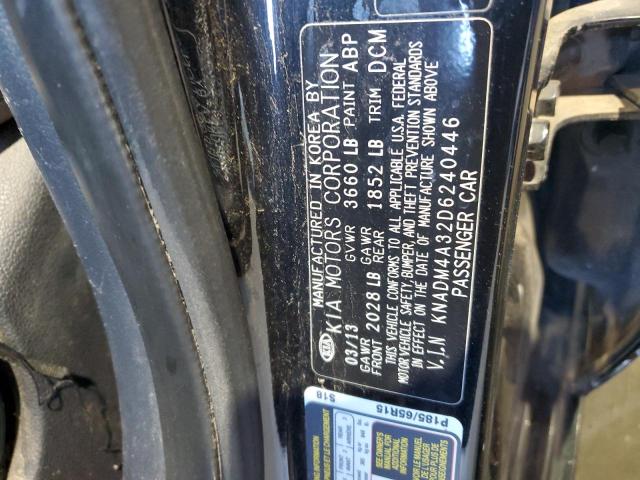 KNADM4A32D6240446 - 2013 KIA RIO LX BLACK photo 12