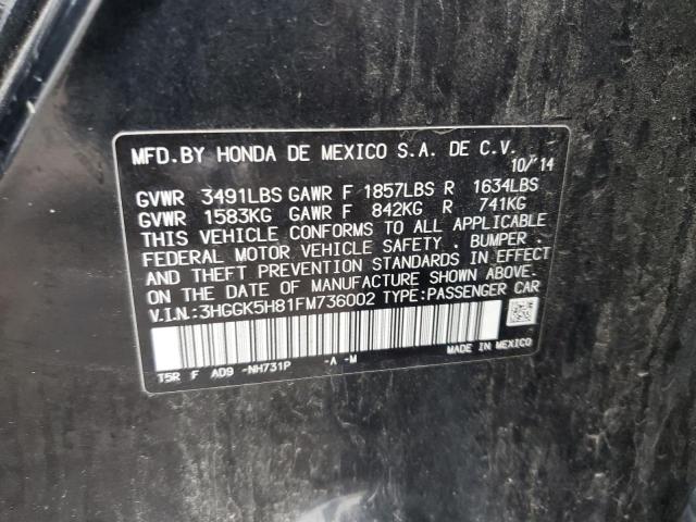 3HGGK5H81FM736002 - 2015 HONDA FIT EX Noir photo 12