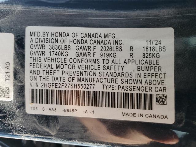 2HGFE2F27SH550277 - 2025 HONDA CIVIC LX Mavi foto 13