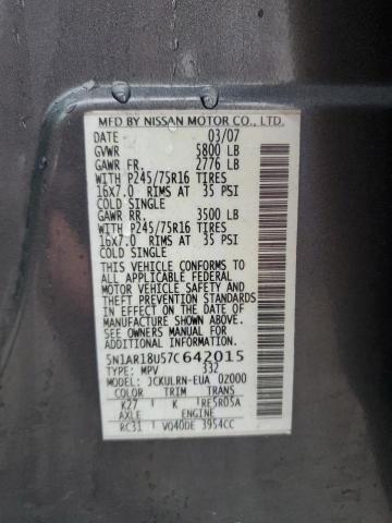 5N1AR18U57C642015 - 2007 NISSAN PATHFINDER LE 灰色 照片 13