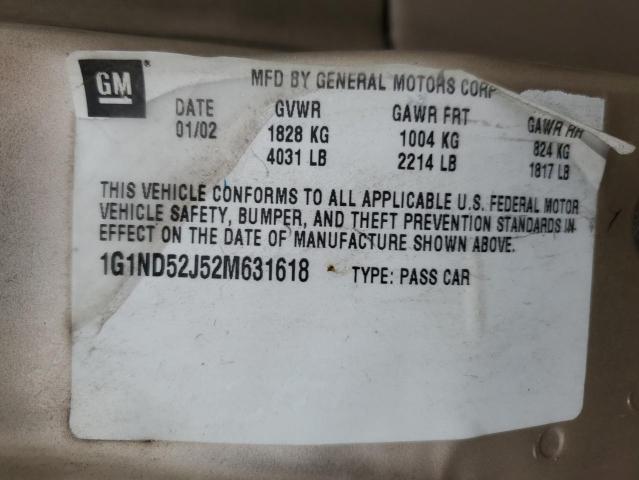 1G1ND52J52M631618 - 2002 CHEVROLET MALIBU TAN photo 12