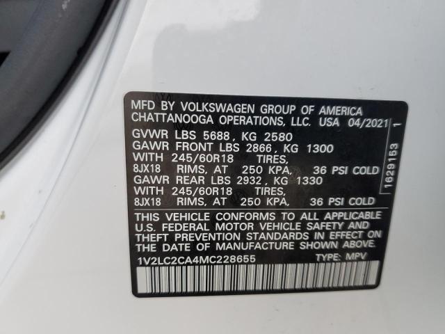 1V2LC2CA4MC228655 - 2021 VOLKSWAGEN ATLAS CROS SE WHITE photo 13