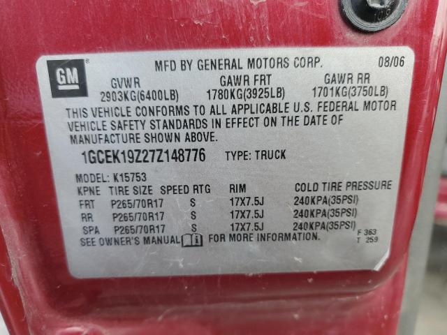 1GCEK19Z27Z148776 - 2007 CHEVROLET SILVERADO K1500 CLASSIC MAROON photo 13