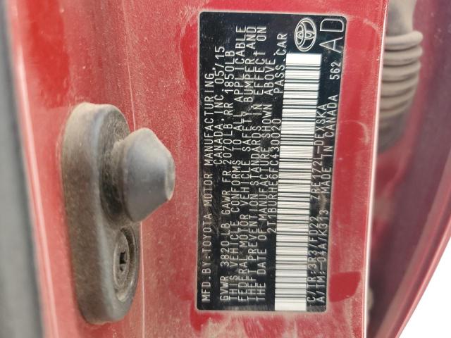 2T1BURHE6FC430020 - 2015 TOYOTA COROLLA L 红色 照片 12