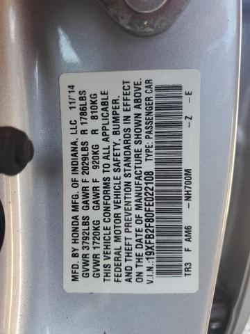 19XFB2F80FE022108 - 2015 HONDA CIVIC EX SILVER photo 12