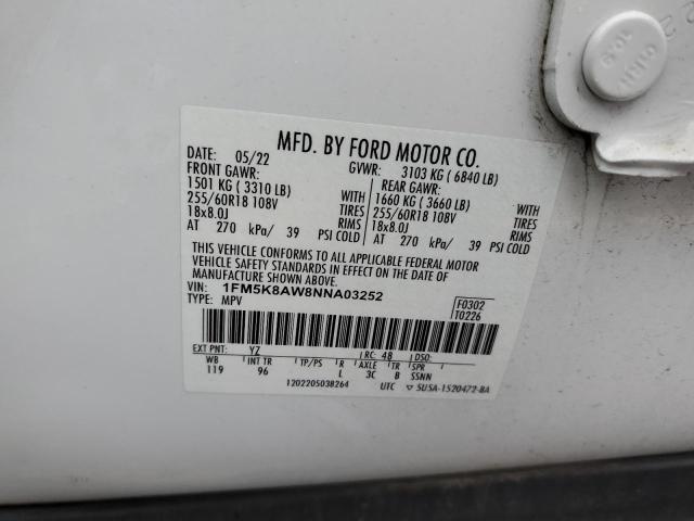 1FM5K8AW8NNA03252 - 2022 FORD EXPLORER POLICE INTERCEPTOR 白色 照片 13