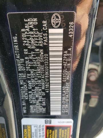 4T1BZ1FB9KU013320 - 2019 TOYOTA AVALON XLE Schwarz Foto 12