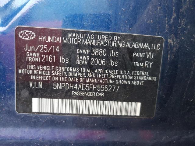 5NPDH4AE5FH556277 - 2015 HYUNDAI ELANTRA SE BLUE photo 12