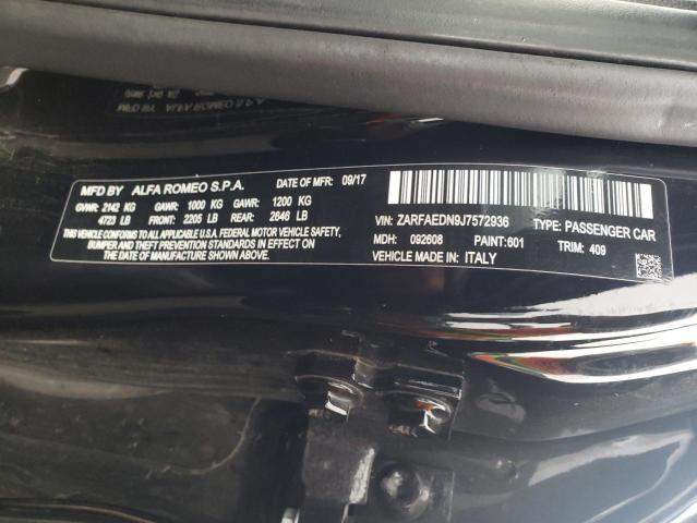 ZARFAEDN9J7572936 - 2018 ALFA ROMEO GIULIA Q4 შავი ფოტო 12