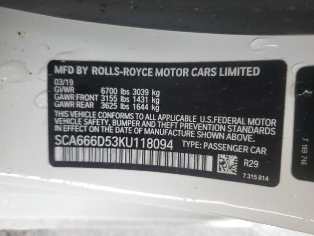 SCA666D53KU118094 - 2019 ROLLS-ROYCE DAWN WHITE photo 12