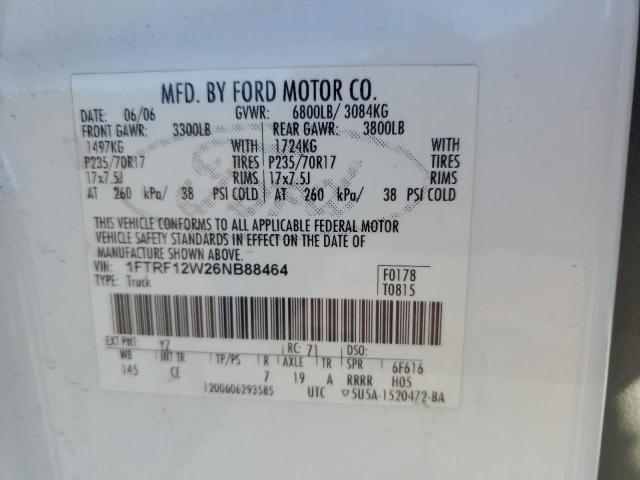 1FTRF12W26NB88464 - 2006 FORD F150 WHITE photo 12