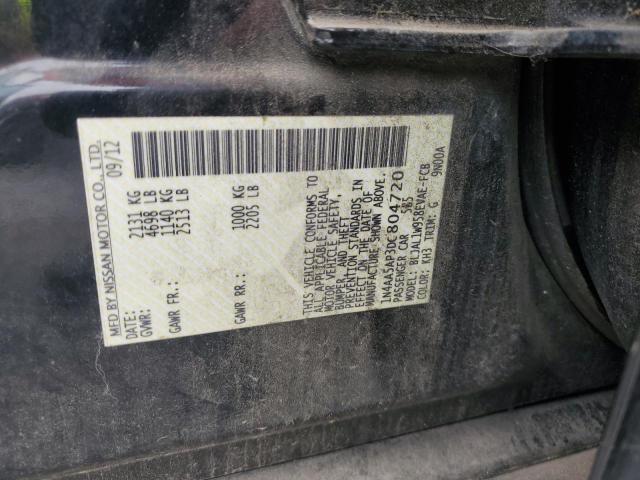 1N4AA5AP3DC804720 - 2013 NISSAN MAXIMA S შავი ფოტო 12