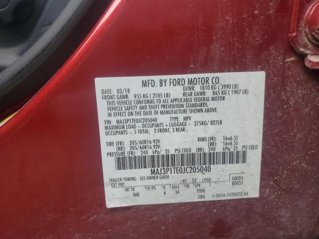 MAJ3P1TE0JC205040 - 2018 FORD ECOSPORT SE RED photo 12