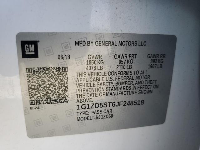 1G1ZD5ST6JF248518 - 2018 CHEVROLET MALIBU LT 白色 照片 12