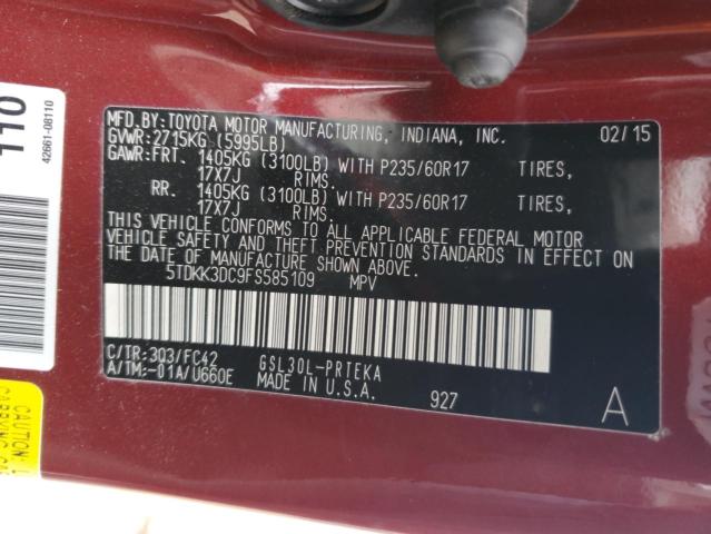 5TDKK3DC9FS585109 - 2015 TOYOTA SIENNA LE 栗色 照片 13