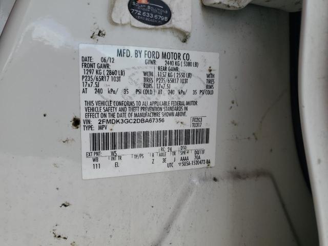 2FMDK3GC2DBA67356 - 2013 FORD EDGE SE Білий фото 13