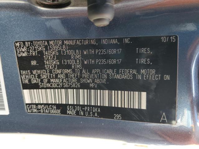 5TDYK3DC2FS675826 - 2015 TOYOTA SIENNA XLE BLUE photo 13