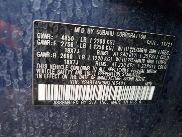 4S4BTANC9N3166401 - 2022 SUBARU OUTBACK LIMITED BLUE photo 12