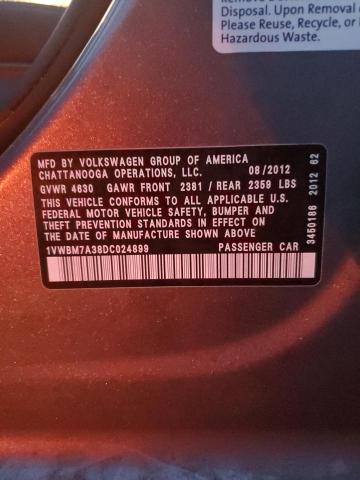 1VWBM7A38DC024899 - 2013 VOLKSWAGEN PASSAT SE GRAY photo 12