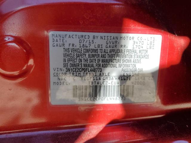 3N1CE2CP0FL448773 - 2015 NISSAN VERSA NOTE S RED photo 13