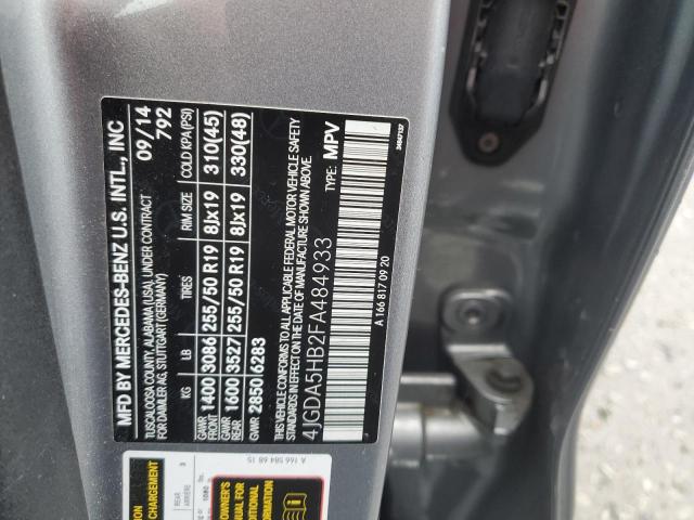 4JGDA5HB2FA484933 - 2015 MERCEDES-BENZ ML 350 4MATIC GRAY photo 13