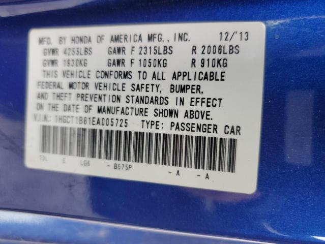 1HGCT1B81EA005725 - 2014 HONDA ACCORD EXL BLUE photo 12