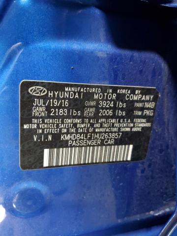 KMHD84LF1HU263857 - 2017 HYUNDAI ELANTRA SE BLUE photo 12