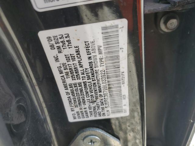 5J6RE38799L033922 - 2009 HONDA CR-V EXL BLACK photo 13