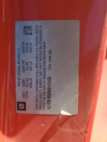 1G1FB1RS6H0112403 - 2017 CHEVROLET CAMARO LT წითელი ფოტო 12