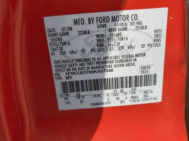 1FMCU03769KA07946 - 2009 FORD ESCAPE XLT RED photo 13