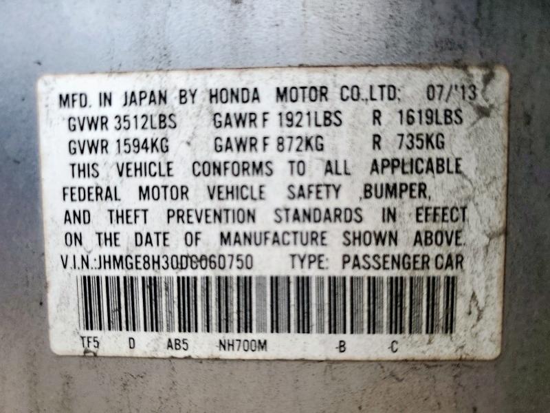 JHMGE8H30DC060750 - 2013 HONDA FIT 银色 照片 12
