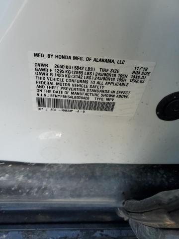 5FNYF6H54LB028426 - 2020 HONDA PILOT EXL WHITE photo 14