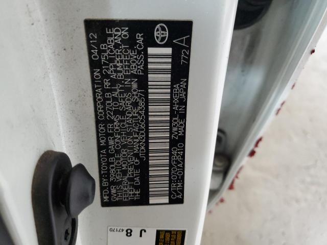 JTDKN3DU6C5438571 - 2012 TOYOTA PRIUS თეთრი ფოტო 12