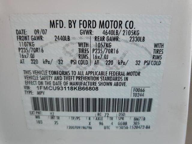 1FMCU93118KB66808 - 2008 FORD ESCAPE XLT 白色 照片 14