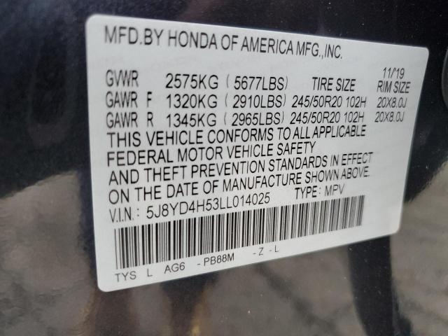 5J8YD4H53LL014025 - 2020 ACURA MDX TECHNOLOGY CHARCOAL photo 14