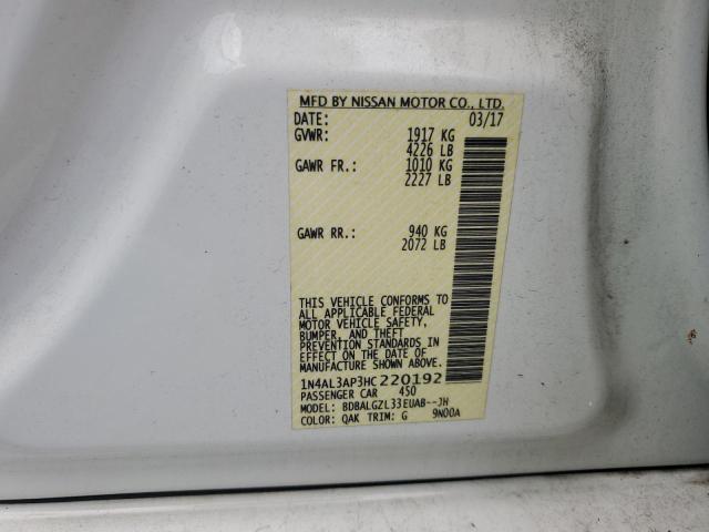 1N4AL3AP3HC220192 - 2017 NISSAN ALTIMA 2.5 Blanco foto 12