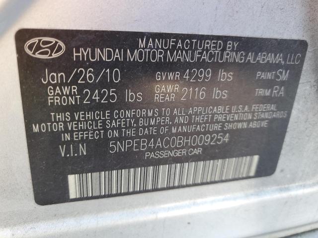 5NPEB4AC0BH009254 - 2011 HYUNDAI SONATA GLS SILVER photo 12