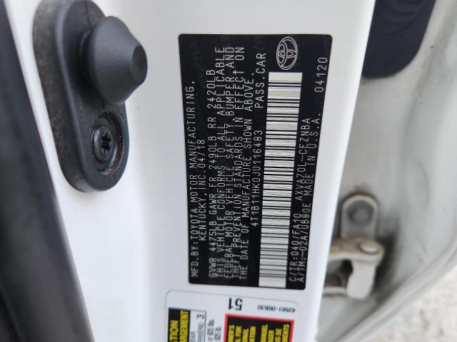 4T1B11HK0JU116483 - 2018 TOYOTA CAMRY L 白色 照片 12