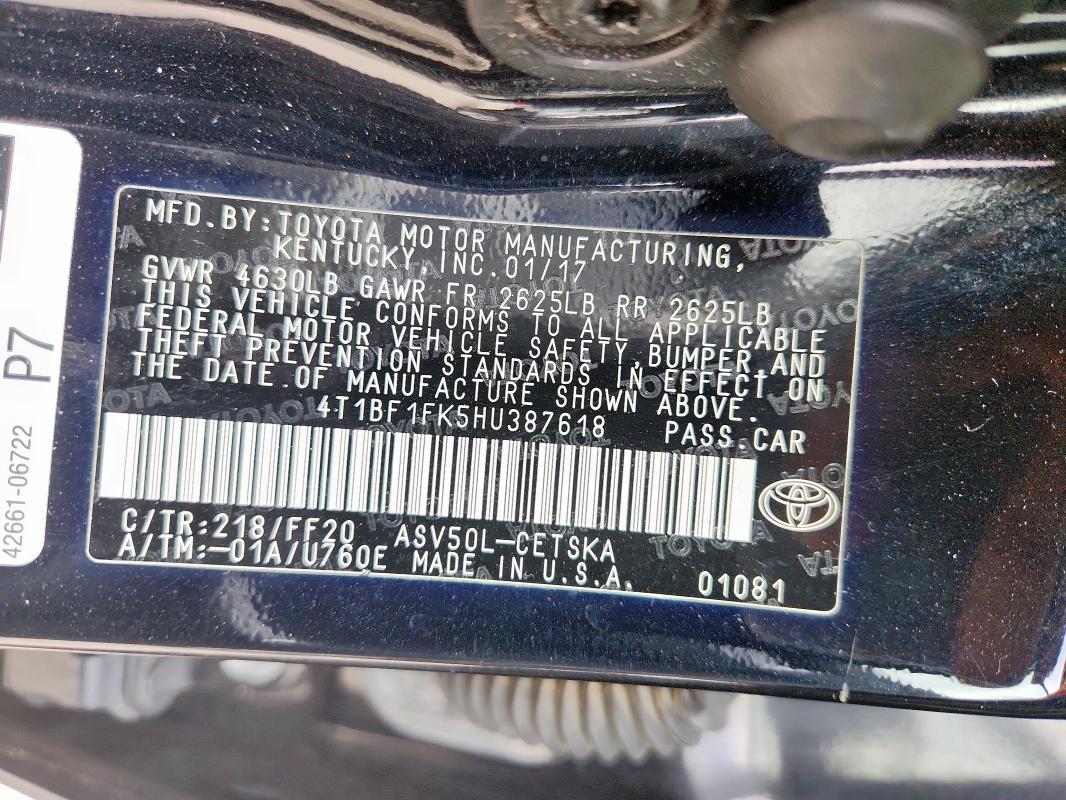 4T1BF1FK5HU387618 - 2017 TOYOTA CAMRY LE Schwarz Foto 12